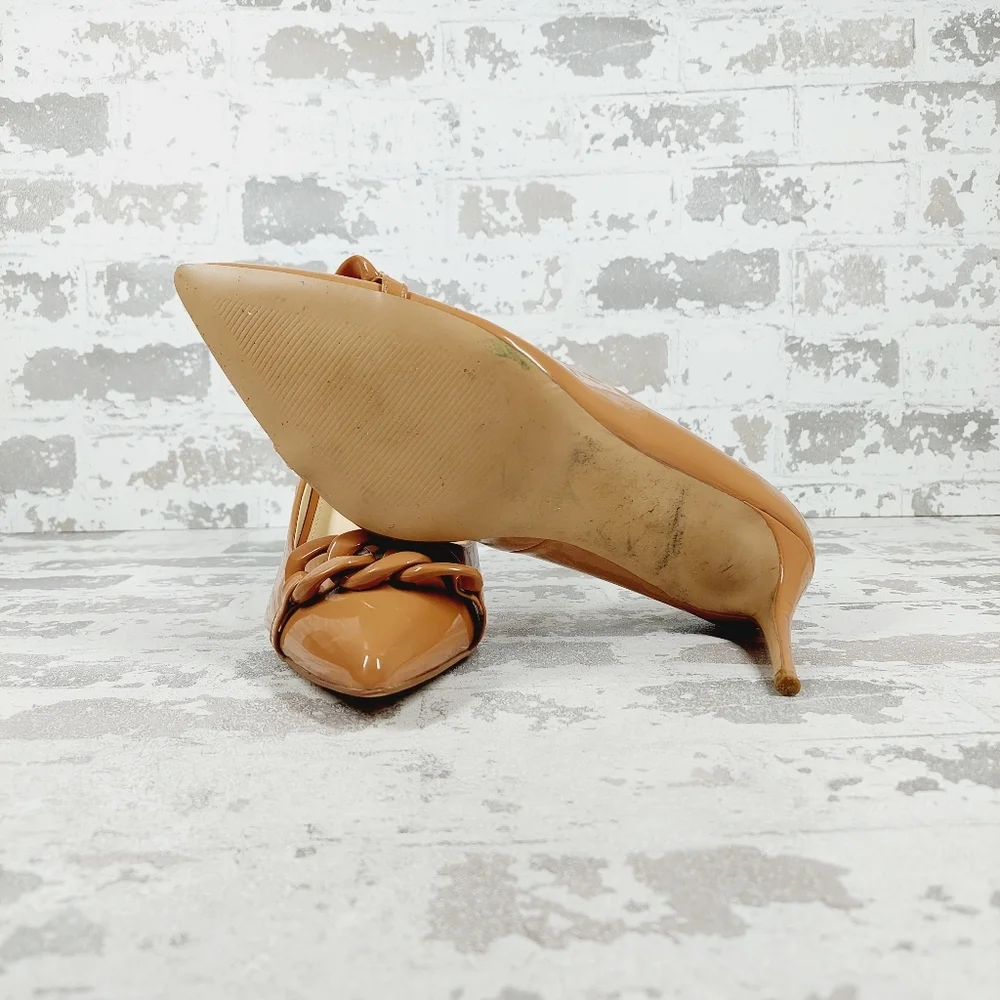 New Steve Madden Lalette Chainlink Pointed Toe Camel Pump Heels O456 - Picture 8 of 12